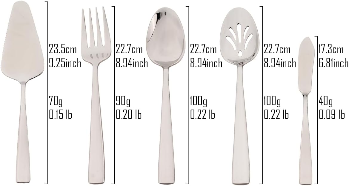 5-Piece Glossy Handle Silverware Hostess Set Stainless Steel Flatware Serving Set for Buffet Party Home Restaurant Mirror Polished Dishwasher Safe - Image 3