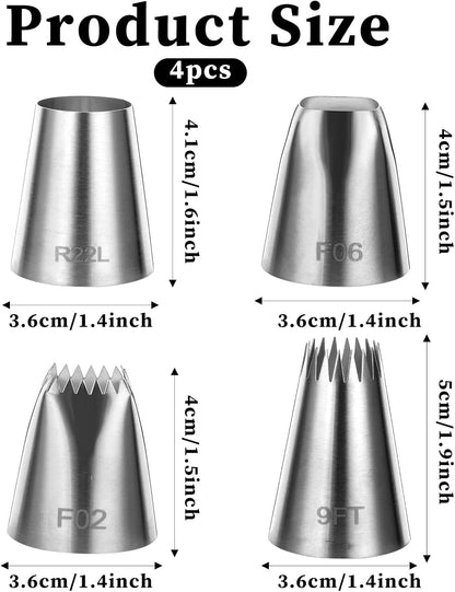 4 Pcs Extra Large Piping Tips Set Stainless Steel Square Round Cream Piping Tip Large Frosting Tips for Cake Decorating Cupcakes Cookies Puff Pastry - Image 2