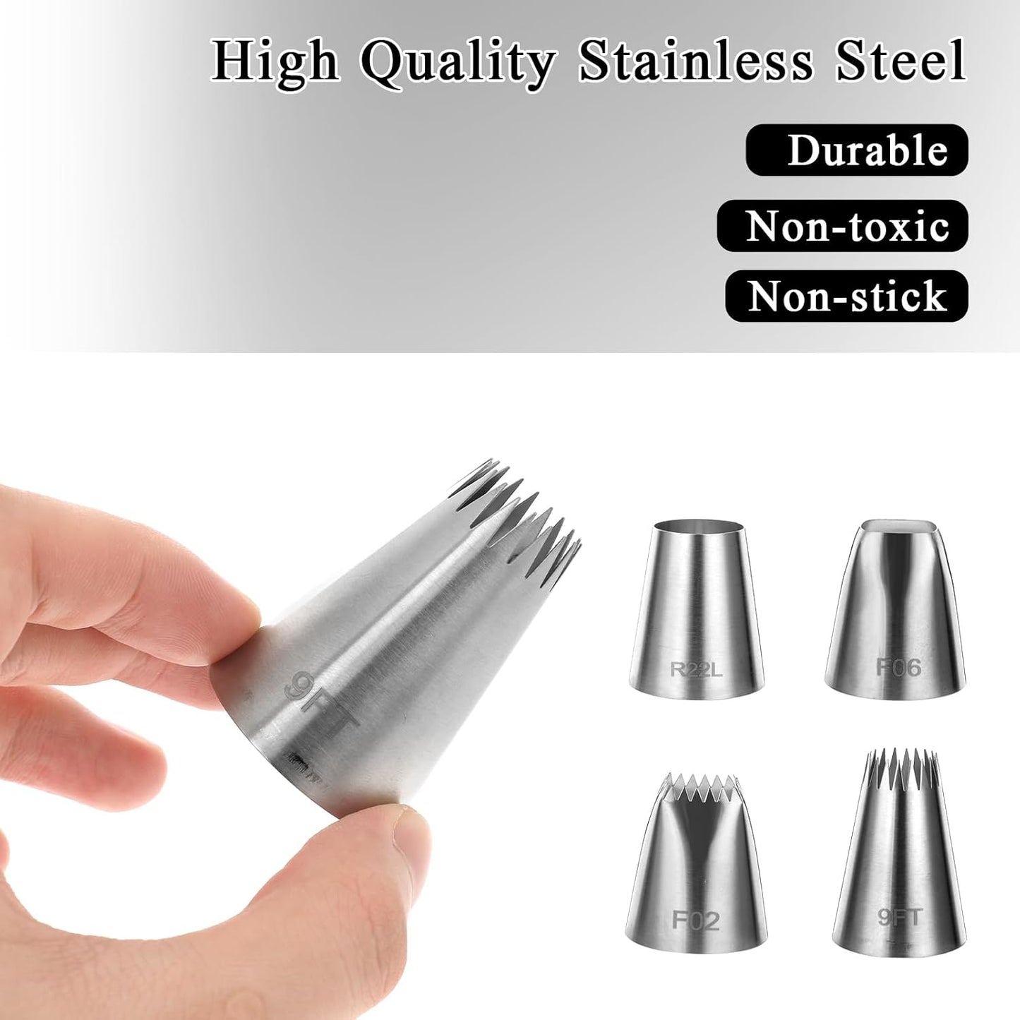 4 Pcs Extra Large Piping Tips Set Stainless Steel Square Round Cream Piping Tip Large Frosting Tips for Cake Decorating Cupcakes Cookies Puff Pastry - Image 3