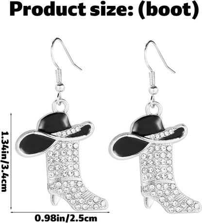 3pcs Western Cowgirl Accessories Set, Rhinestone & Enamel Cowboy Hat & Boots Dangle Earrings and Matching Necklace Country Concert Western Dress-Up Accessory for Women - Image 2