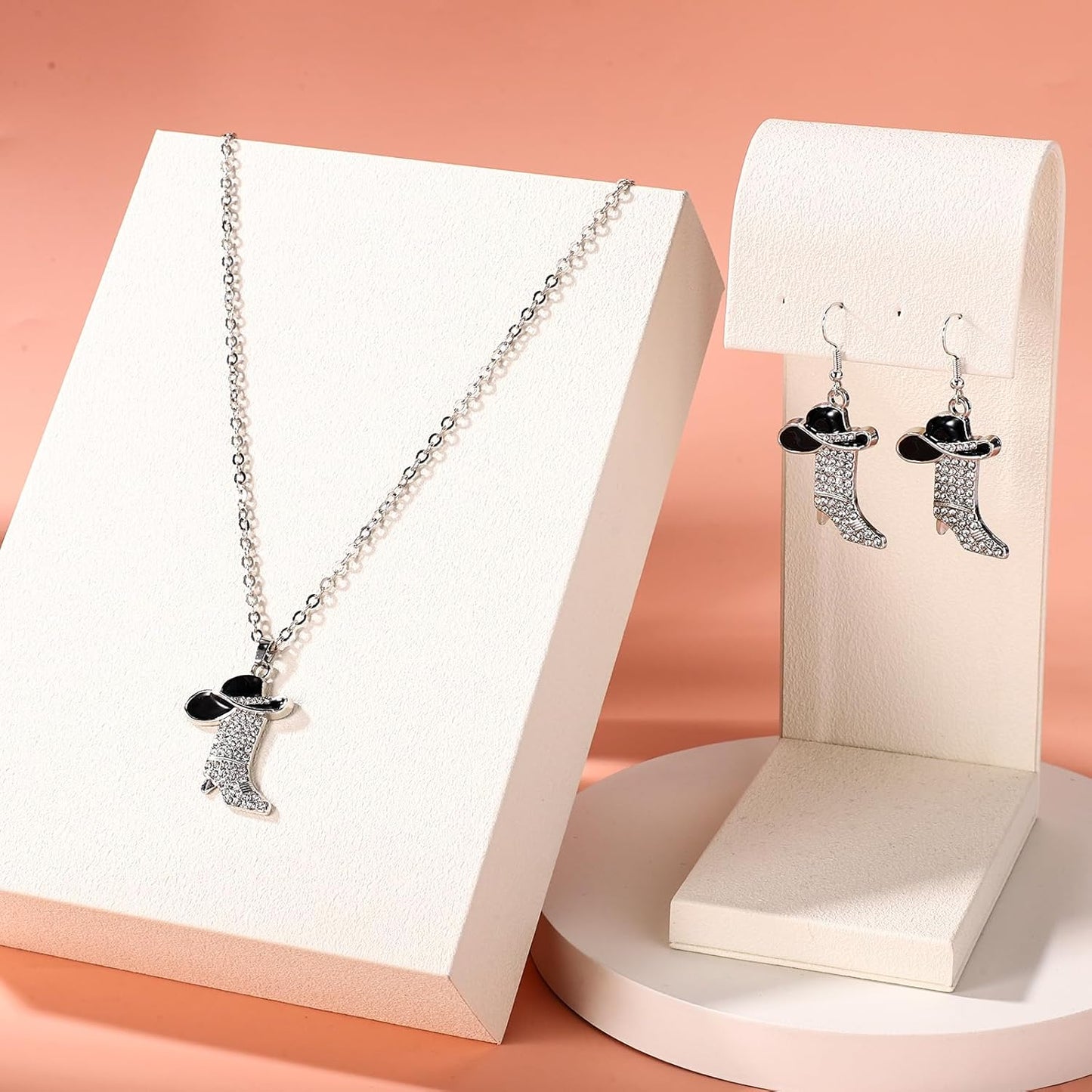 3pcs Western Cowgirl Accessories Set, Rhinestone & Enamel Cowboy Hat & Boots Dangle Earrings and Matching Necklace Country Concert Western Dress-Up Accessory for Women - Image 3