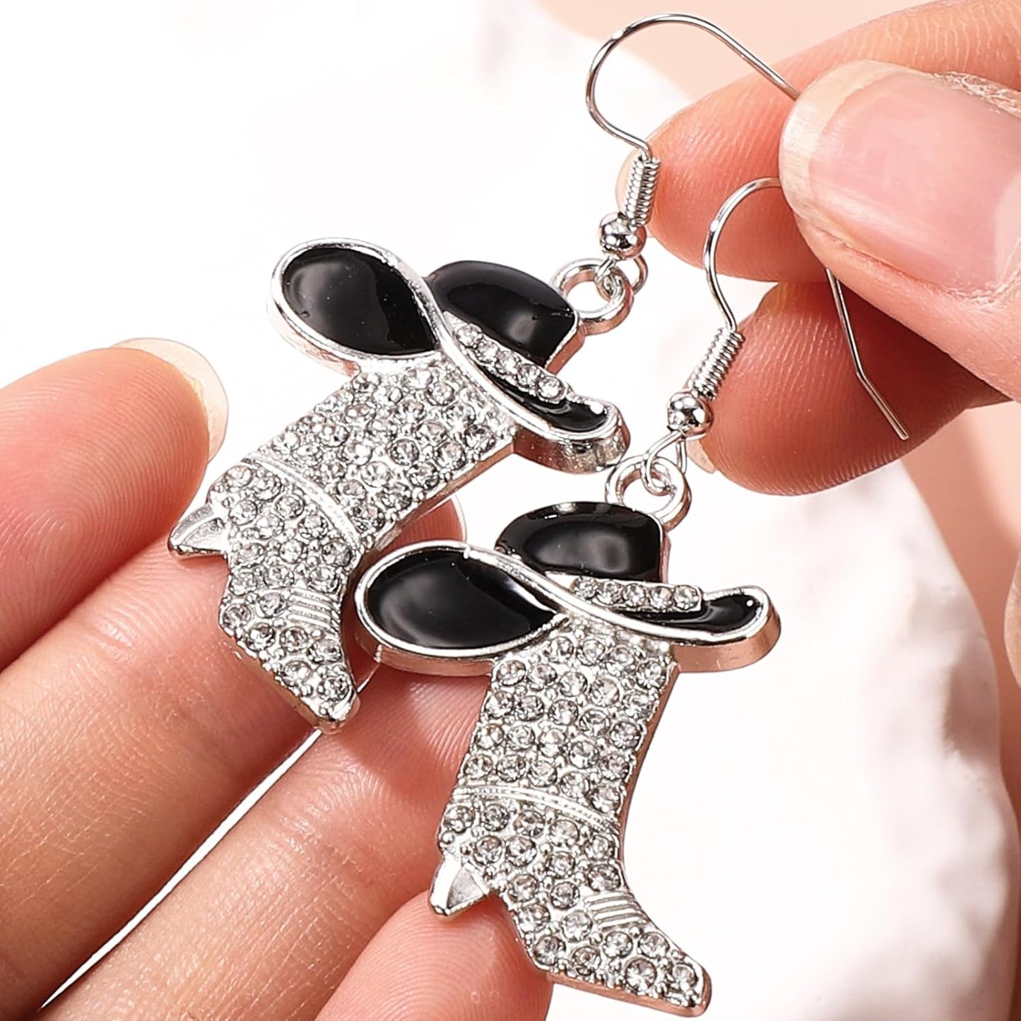 3pcs Western Cowgirl Accessories Set, Rhinestone & Enamel Cowboy Hat & Boots Dangle Earrings and Matching Necklace Country Concert Western Dress-Up Accessory for Women - Image 4