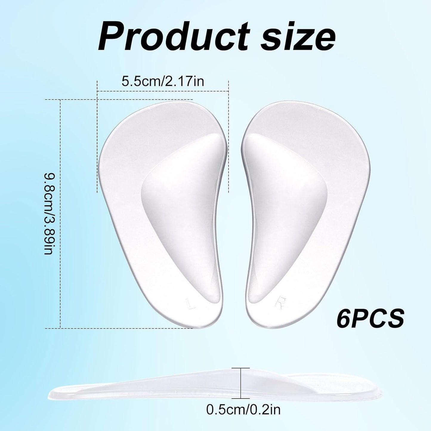 12pcs Arch Support Insoles, Transparent Gel Self-Adhesive Arch Support Shoe Inserts Soft Silicone Foot Arch Cushions Arch Comfort Pads for Women High Heels Sandals Flat Shoes - Image 2