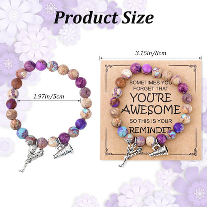 Cheer Bracelet, Imperial Stone Cheerleading Bracelet with Encouragement Card Charming Cheerleader Gifts Elegant Smooth Cheer Stuff with Cheerleader Jewelry Pendant - Image 2