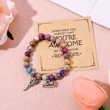 Cheer Bracelet, Imperial Stone Cheerleading Bracelet with Encouragement Card Charming Cheerleader Gifts Elegant Smooth Cheer Stuff with Cheerleader Jewelry Pendant - Image 3