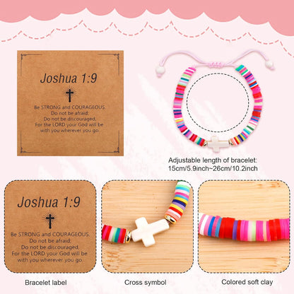 Cross Bracelet for Girls, Colorful Polymer Clay Christian Jesus Religious Confirmation Bracelet with Motivational Card First Holy Communion Gifts for Daughter Sister Teenage Girls - Image 2