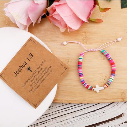 Cross Bracelet for Girls, Colorful Polymer Clay Christian Jesus Religious Confirmation Bracelet with Motivational Card First Holy Communion Gifts for Daughter Sister Teenage Girls - Image 3