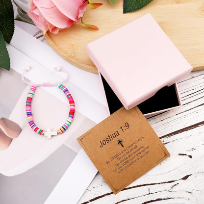 Cross Bracelet for Girls, Colorful Polymer Clay Christian Jesus Religious Confirmation Bracelet with Motivational Card First Holy Communion Gifts for Daughter Sister Teenage Girls - Image 4