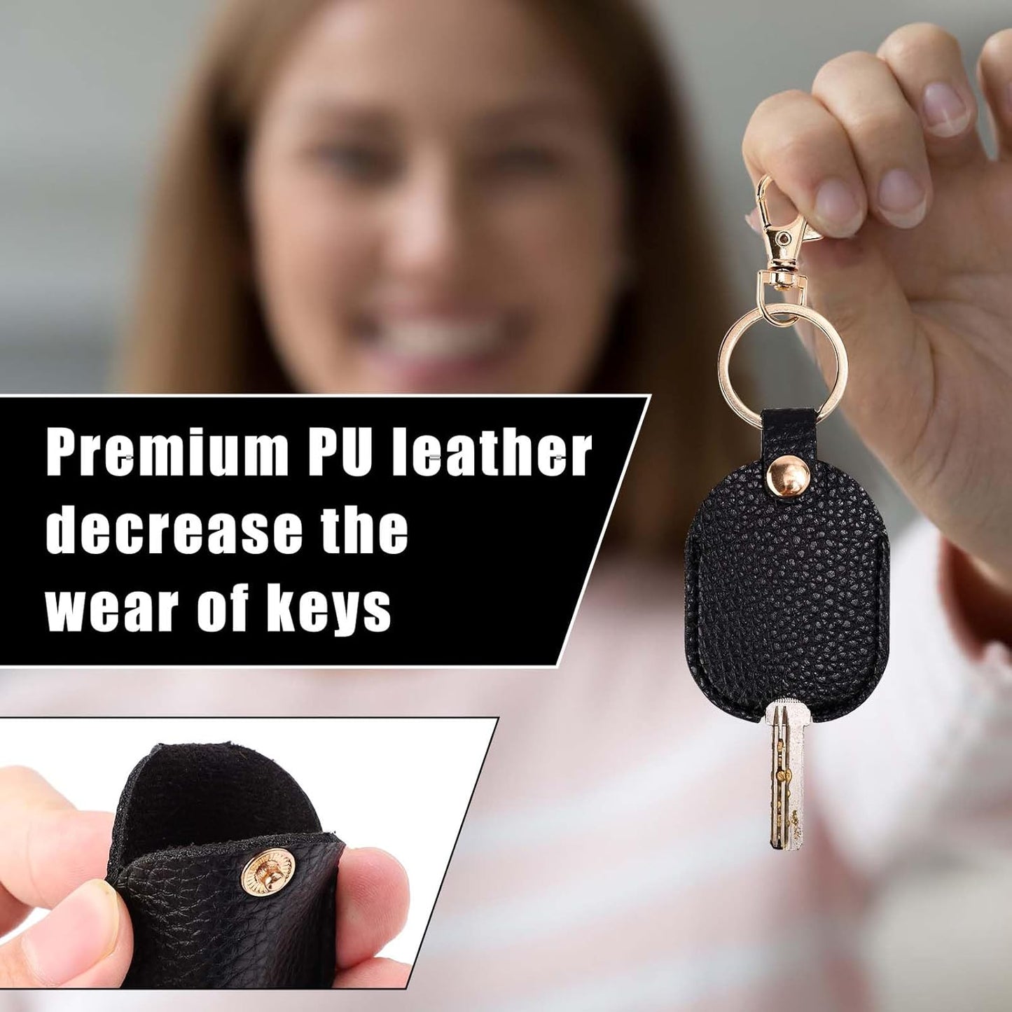 Leather Car Key Sleeve, Broken Loop Replacement PU Keychain Protector With Iron Ring, Auto House Cover - Image 3