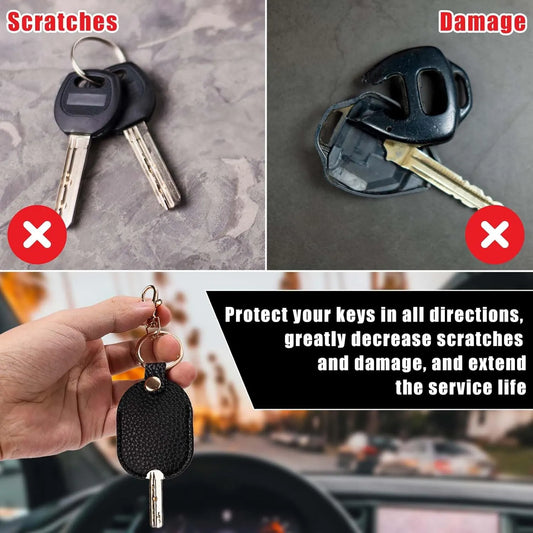Leather Car Key Sleeve, Broken Loop Replacement PU Keychain Protector With Iron Ring, Auto House Cover - Image 4
