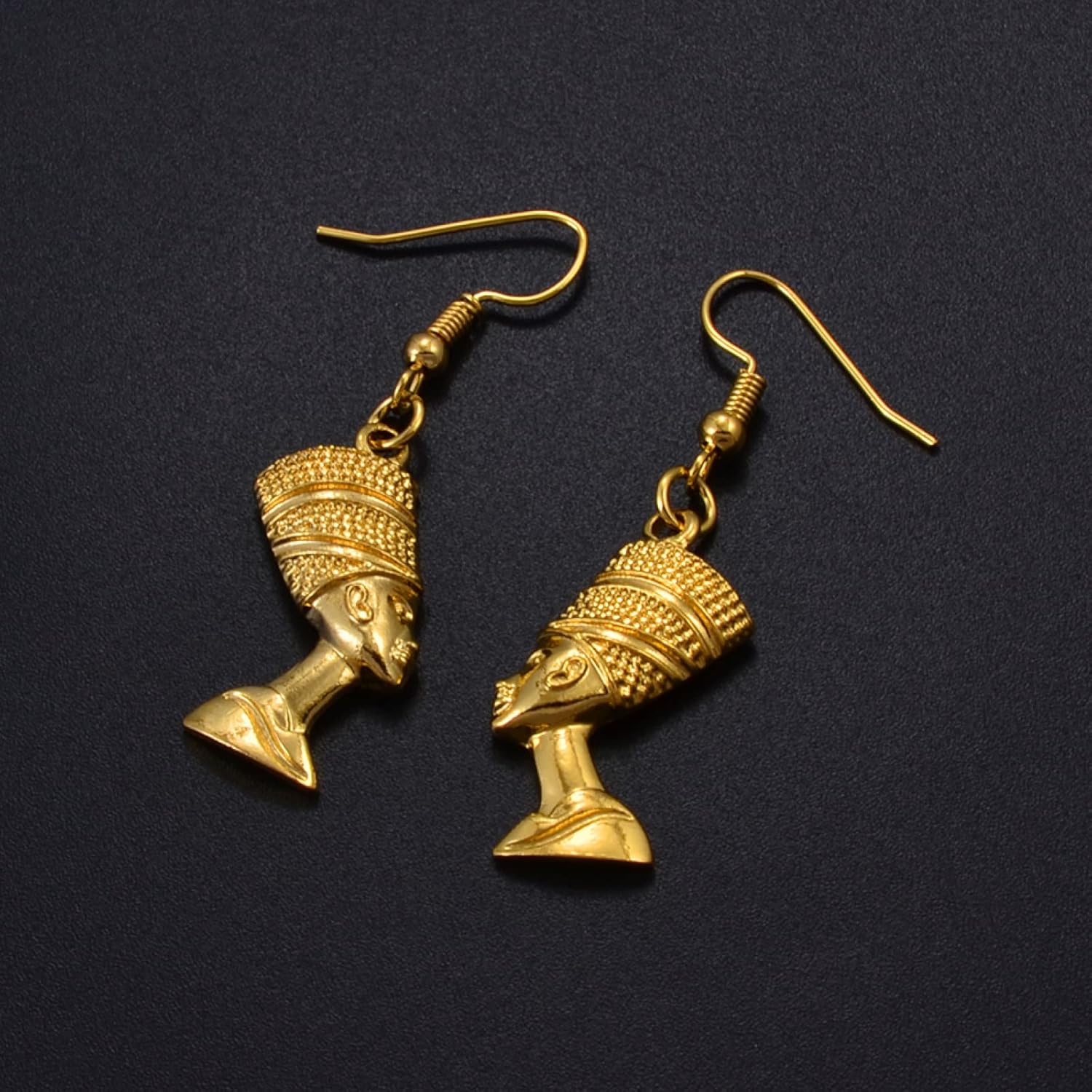 Egyptian Queen Ear Hoop Earrings - Ethnic Women Nefertiti Larger Earrings Vintage Pattern Unique Country Flag Hip Hop Piercing Drop for Ladies, Gold - Image 2