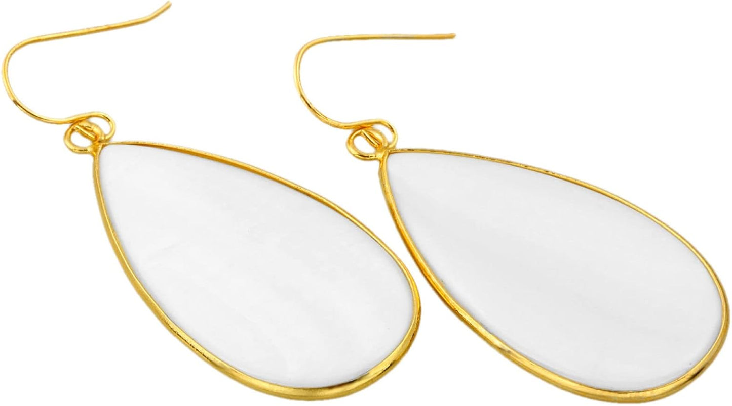 Natural Stone Ear Hook Women Earrings - Fashion White Shell Long Drop Earrings Hook Up Classic Ins Style Personalized Jewelry for Mother's Day Elegant Gift - Image 2