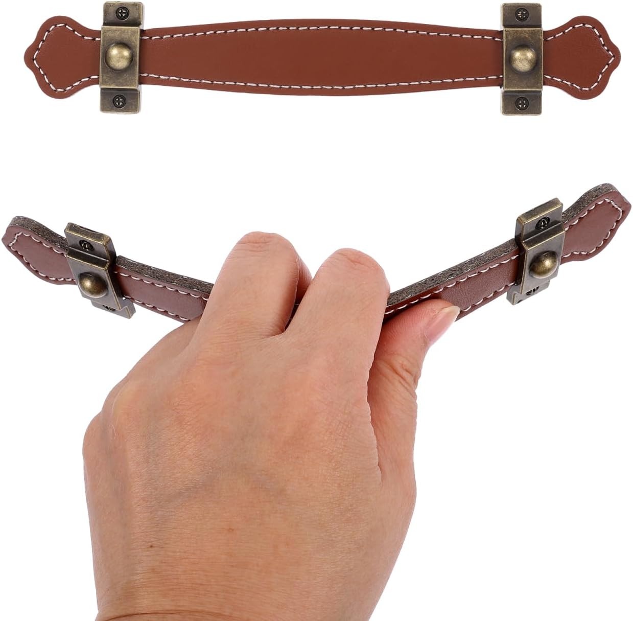 2pcs Vintage Replacement trunk handles leather cabinet handles drawer leather handle Luggage Handle Strap, Brown, Size 2, (632TO04N4SLG6O33FGRH8M) - Image 4