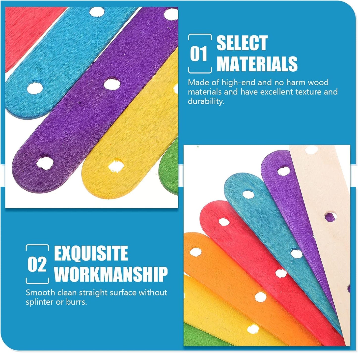 Wooden Lolly Sticks Craft Popsicle Sticks Craft Sticks Ice Cream Sticks with Holes DIY Crafts 50PCS (Colorful) - Image 2