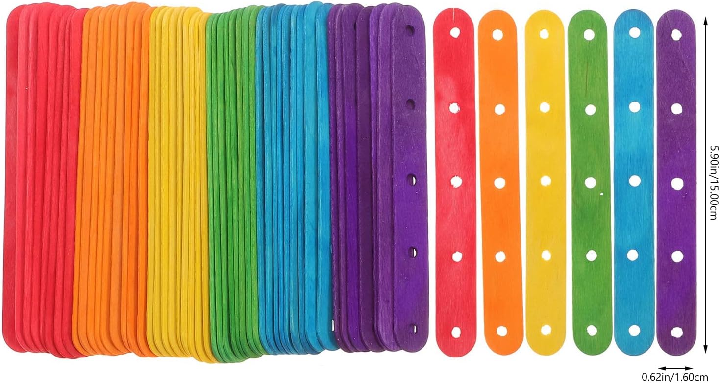 Wooden Lolly Sticks Craft Popsicle Sticks Craft Sticks Ice Cream Sticks with Holes DIY Crafts 50PCS (Colorful) - Image 3