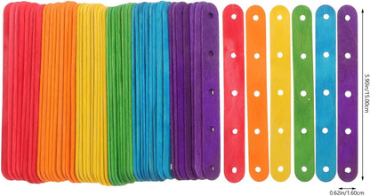Wooden Lolly Sticks Craft Popsicle Sticks Craft Sticks Ice Cream Sticks with Holes DIY Crafts 50PCS (Colorful) - Image 3