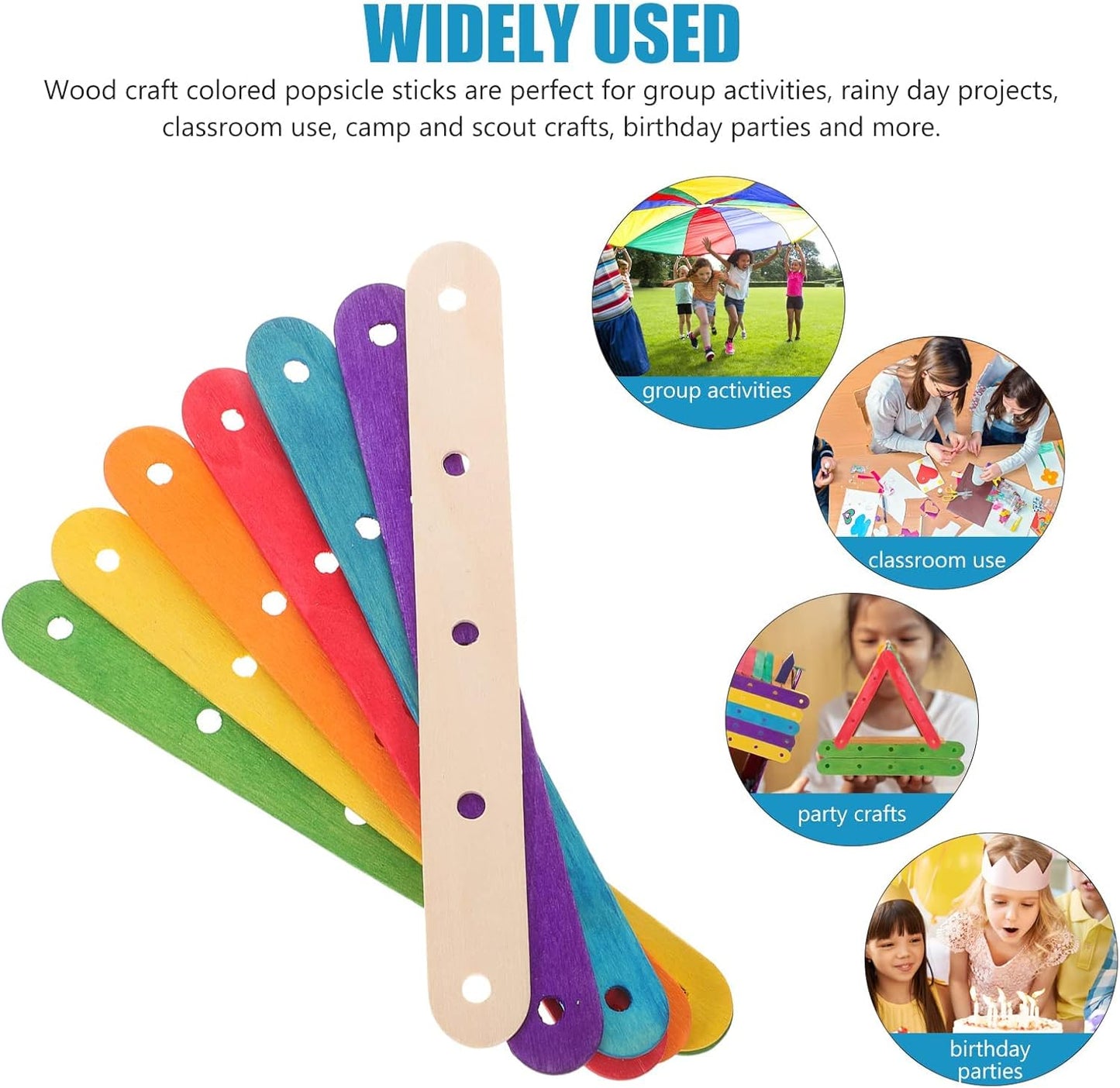 Wooden Lolly Sticks Craft Popsicle Sticks Craft Sticks Ice Cream Sticks with Holes DIY Crafts 50PCS (Colorful) - Image 4