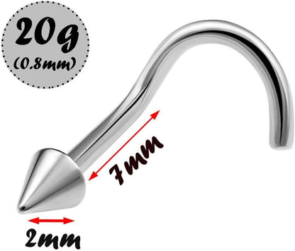 3pcs 20g 0.8mm Nose Screw Rings Nostril Stud Surgical Stainless Steel 2mm Cone Spike - Image 2