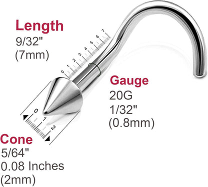 3pcs 20g 0.8mm Nose Screw Rings Nostril Stud Surgical Stainless Steel 2mm Cone Spike - Image 4