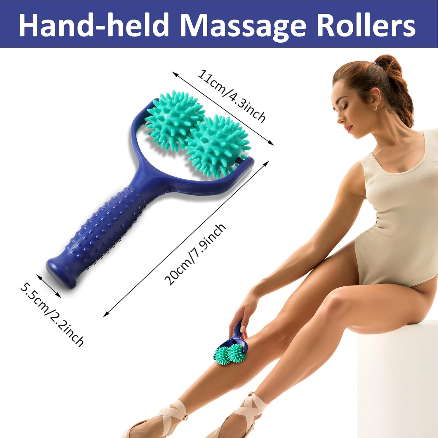 Handheld Spiky Massage Balls Rollers, 2 Wheel Spiky Massage Ball Rollers Silicone Manual Massage Roller with Handle Pressure Point Muscle Massage Tool for Foot Arm Body Neck Leg Pain Pressure Relief - Image 2