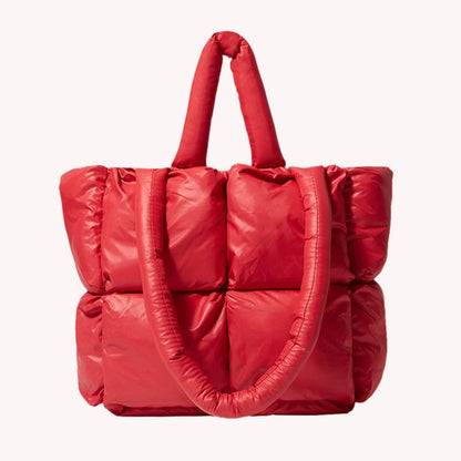 Large Quilted Tote Bag Lightweight, Checkered Shoulder Bag Casual Solid Color Underarm Bags Red - Image 4