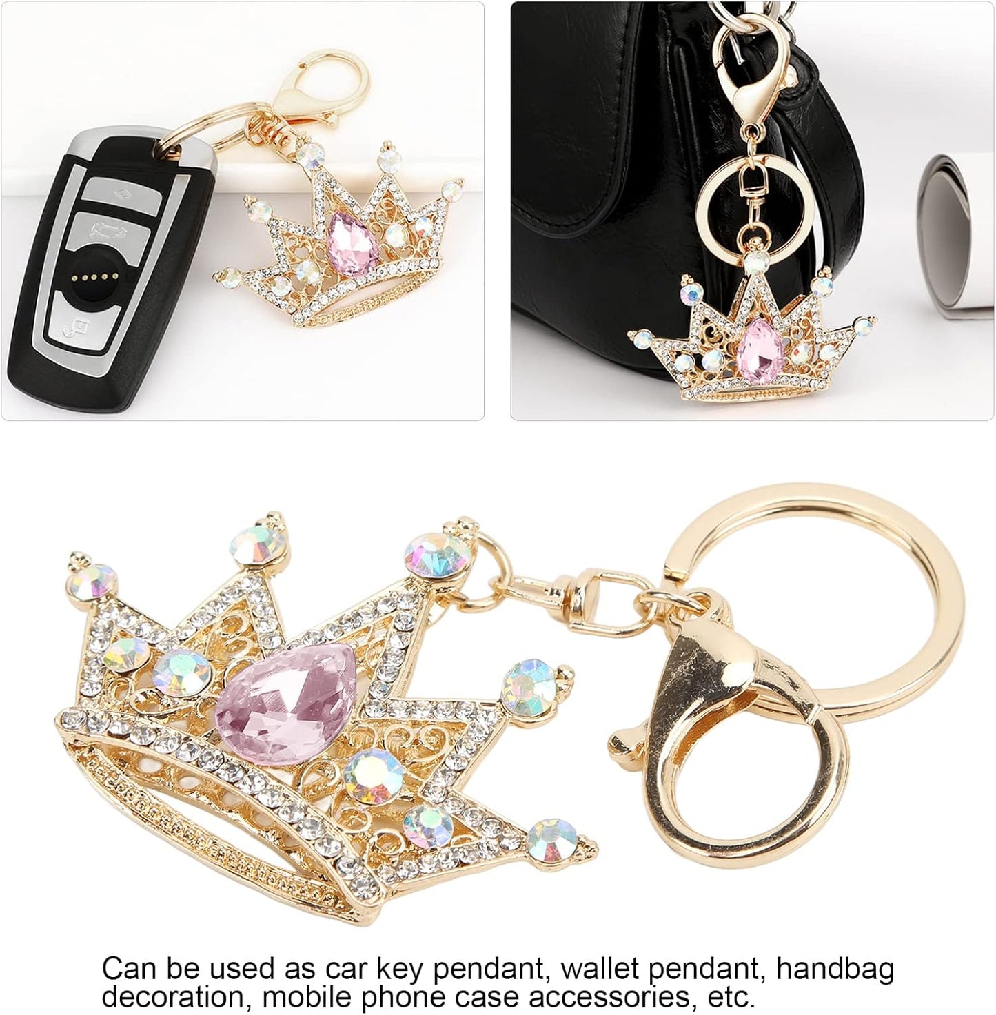 Crown Keychain, Gold 3D Sparkling Charm Rhinestones Crown Key Ring for Girls Women Car Keys Bag() Keychains - Image 2