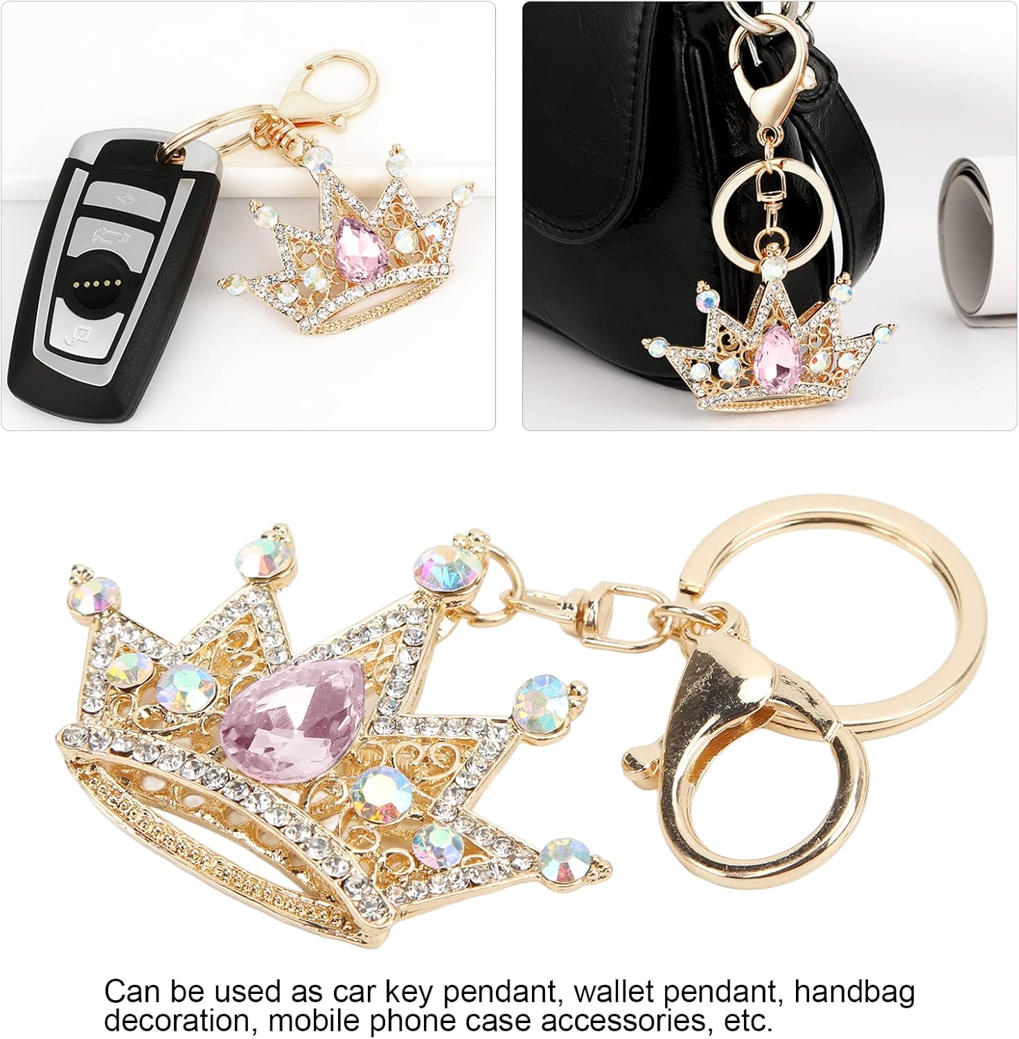 Crown Keychain, Gold 3D Sparkling Charm Rhinestones Crown Key Ring for Girls Women Car Keys Bag() Keychains - Image 2