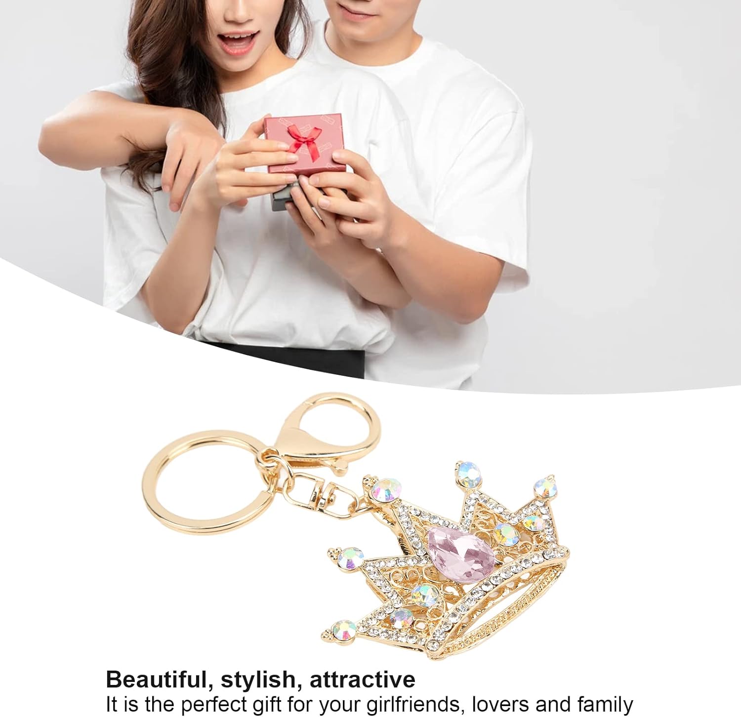 Crown Keychain, Gold 3D Sparkling Charm Rhinestones Crown Key Ring for Girls Women Car Keys Bag() Keychains - Image 3