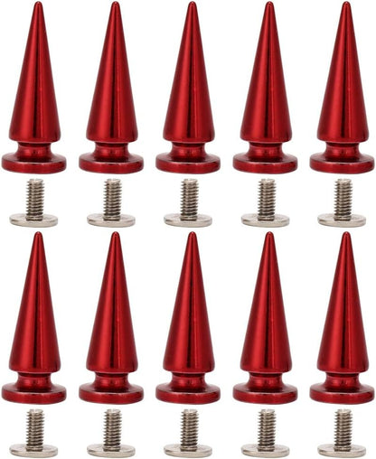 10Pcs 10x26MM Large Size Cone Spikes Punk Rivets Stud Screw Tree Shape Back Spikes for DIY Leather Shoes Jacket Craft Garment Bag(Red)