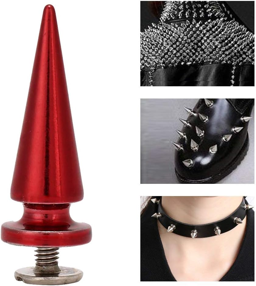 10Pcs 10x26MM Large Size Cone Spikes Punk Rivets Stud Screw Tree Shape Back Spikes for DIY Leather Shoes Jacket Craft Garment Bag(Red) - Image 2