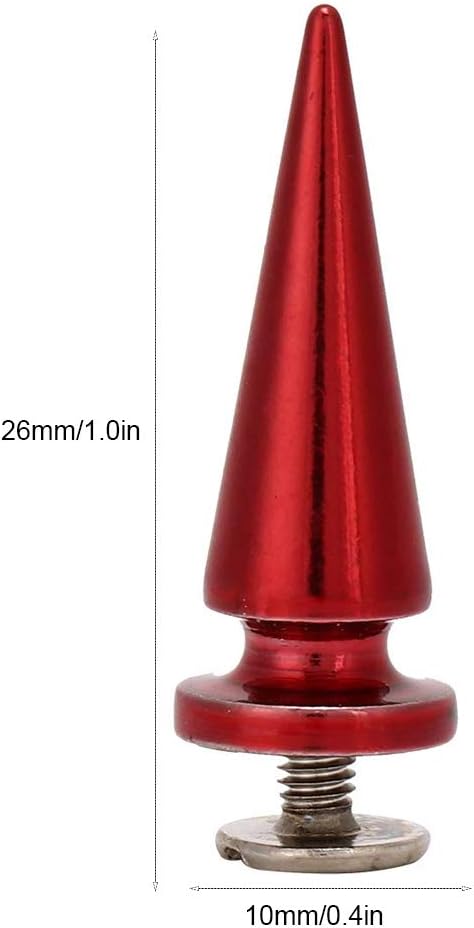 10Pcs 10x26MM Large Size Cone Spikes Punk Rivets Stud Screw Tree Shape Back Spikes for DIY Leather Shoes Jacket Craft Garment Bag(Red) - Image 3