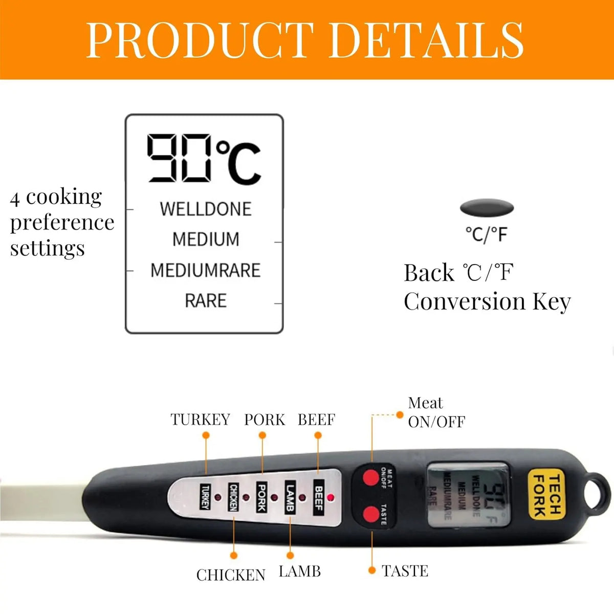 Digital Meat Thermometer Fork, Fast Read Grill Thermometer with LED Display and Stainless Steel Probes for Steak Chicken Pork Turkey Hot Grilled Food - Image 2
