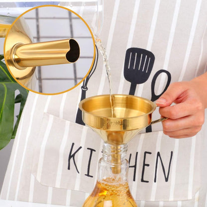 Stainless Steel Wide Mouth Funnels with Detachable Strainer, 5-inch Funnel for Filling Small Bottles and Jars, Cooking Oil and Transmission Liquid and Powder, Food Grade Metal Kitchen Funnels Gold - Image 4