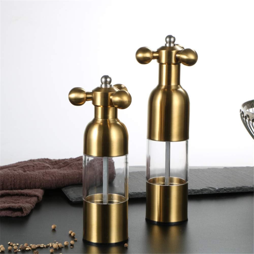 Salt and Pepper Grinder, Manual Stainless Steel Faucet Salt Shakers Mill with Handle, Refillable Adjustable Coarseness, for Home, Restaurant, BBQ,Gold,2PC - Image 2