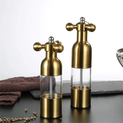 Salt and Pepper Grinder, Manual Stainless Steel Faucet Salt Shakers Mill with Handle, Refillable Adjustable Coarseness, for Home, Restaurant, BBQ,Gold,2PC - Image 2