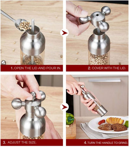 Salt and Pepper Grinder, Manual Stainless Steel Faucet Salt Shakers Mill with Handle, Refillable Adjustable Coarseness, for Home, Restaurant, BBQ,Gold,2PC - Image 3