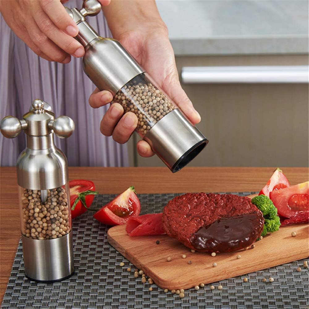 Salt and Pepper Grinder, Manual Stainless Steel Faucet Salt Shakers Mill with Handle, Refillable Adjustable Coarseness, for Home, Restaurant, BBQ,Gold,2PC - Image 4