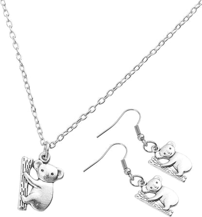 1 Set Koala Necklace Stainless Steel Charm Necklace Womens Silver Earrings Post Earrings for Women Koala Womens Earrings J Necklace for Women Australia Alloy - Image 2