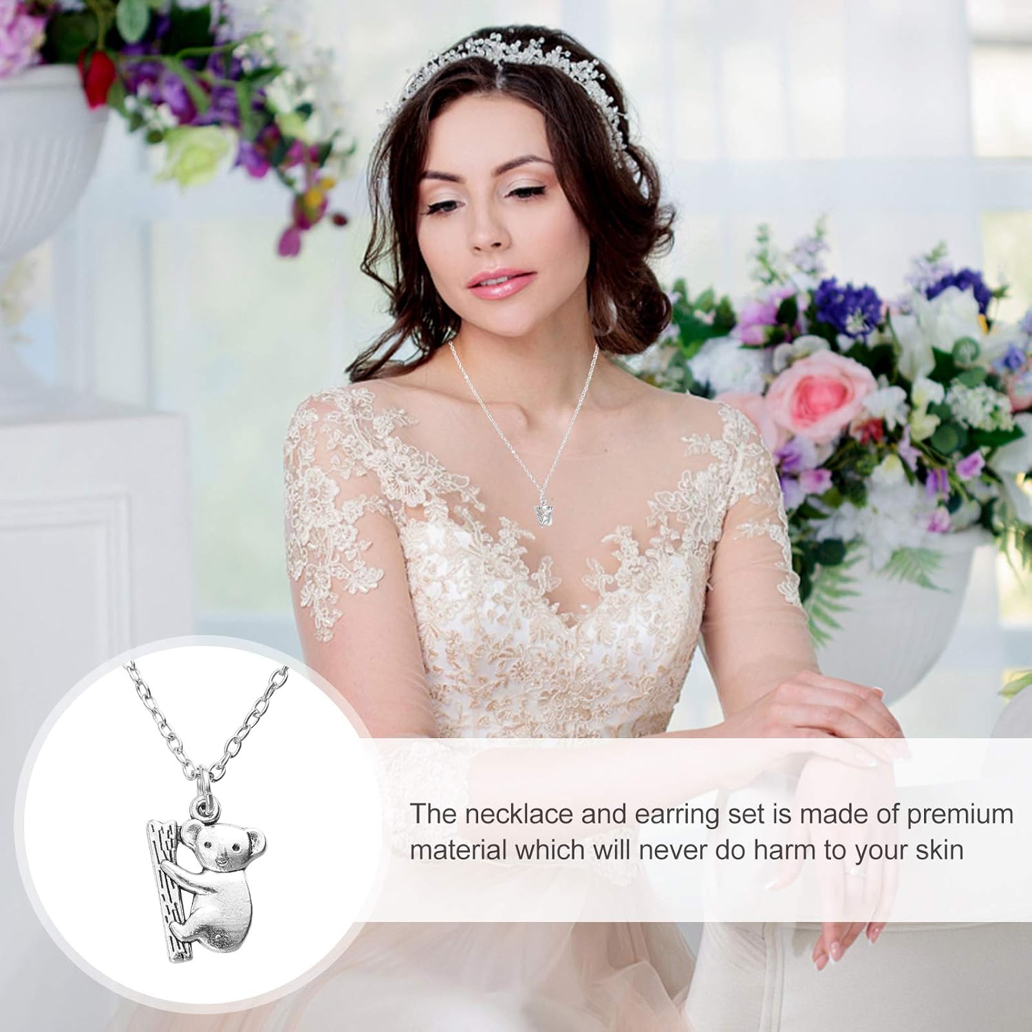 1 Set Koala Necklace Stainless Steel Charm Necklace Womens Silver Earrings Post Earrings for Women Koala Womens Earrings J Necklace for Women Australia Alloy - Image 4