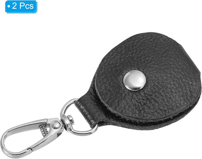 Leather Key Fob, Genuine Leather Keys Cover Portable Key Fob Air Tag Holder for Office Car Keys ID Key Cards - Image 3