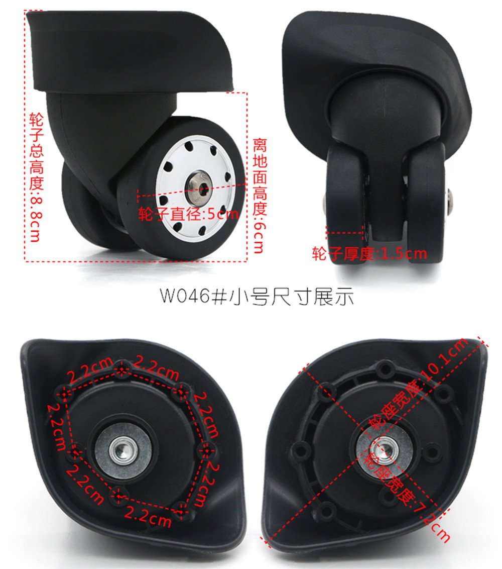 Replacement Luggage Wheels W046# S Size (Di Long) Replacement Plastic Wheels/Luggage Spinner Wheels (2 Pair/Set) - Image 2