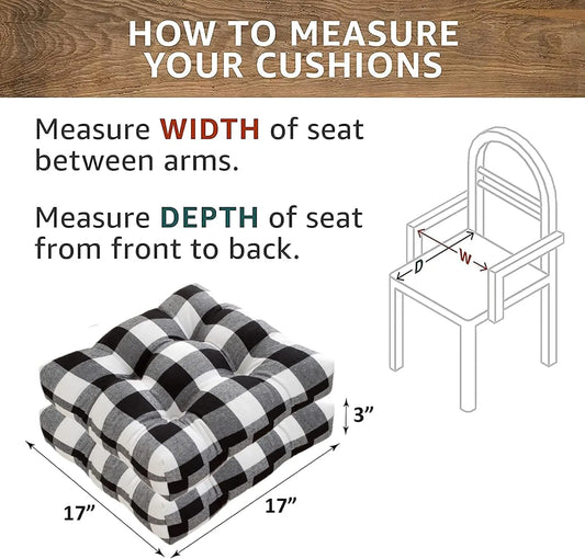 Kitchen Chair Cushions with Ties, Set of 2 Buffalo-Checked Dining Pads Seat for Chairs, 17 x inches Buffalo-Plaid Christmas Decoration Home (Black White Small Stripes) (BD906455-2) - Image 2