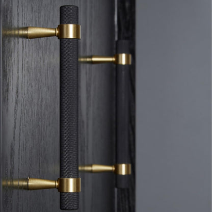 2PCS/Lot Solid Brass Cabinet Pulls Modern Gold with Black Knurled Textured Cabinet Handles Brass Pulls for Dresser Door Drawer Cabinet Hardware (128mm(96mm Hole Centers))