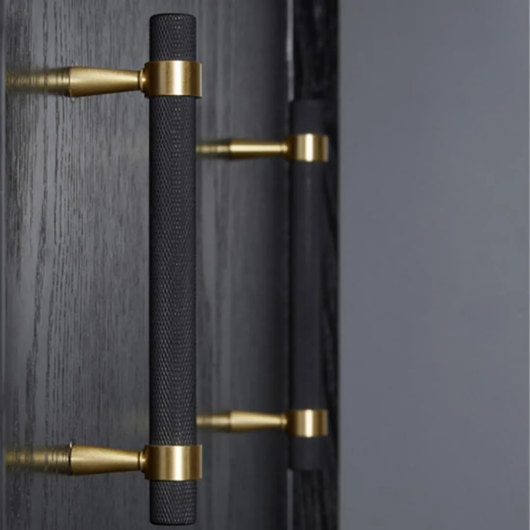 20PCS/Lot Solid Brass Cabinet Pulls Modern Gold with Black Knurled Textured Cabinet Handles Brass Pulls for Dresser Door Drawer Cabinet Hardware (128mm(96mm Hole Centers))