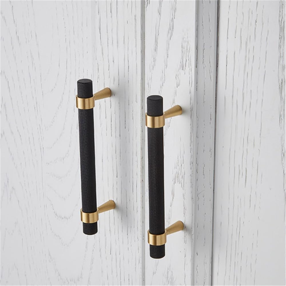 2PCS/Lot Solid Brass Cabinet Pulls Modern Gold with Black Knurled Textured Cabinet Handles Brass Pulls for Dresser Door Drawer Cabinet Hardware (128mm(96mm Hole Centers)) - Image 2