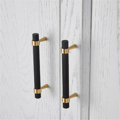 2PCS/Lot Solid Brass Cabinet Pulls Modern Gold with Black Knurled Textured Cabinet Handles Brass Pulls for Dresser Door Drawer Cabinet Hardware (128mm(96mm Hole Centers)) - Image 2