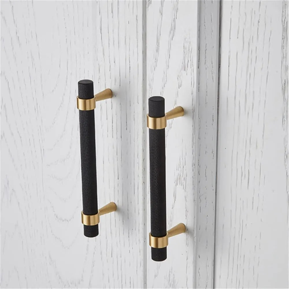 20PCS/Lot Solid Brass Cabinet Pulls Modern Gold with Black Knurled Textured Cabinet Handles Brass Pulls for Dresser Door Drawer Cabinet Hardware (128mm(96mm Hole Centers)) - Image 2