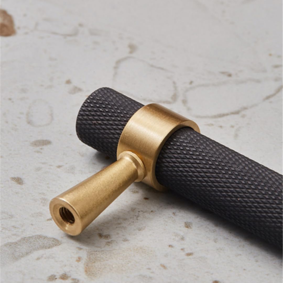 2PCS/Lot Solid Brass Cabinet Pulls Modern Gold with Black Knurled Textured Cabinet Handles Brass Pulls for Dresser Door Drawer Cabinet Hardware (128mm(96mm Hole Centers)) - Image 3