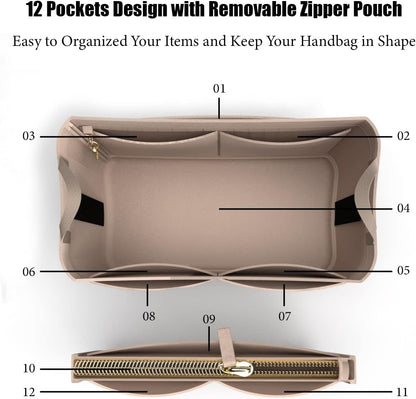 Purse Organizer Insert Handbag Tote Felt Organizer Bag in Bag Shaper Fit Neverfull Speedy Graceful MM GM Medium, BROWN - Image 4