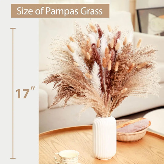 120 Pcs Dried Pampas Grass 17 Inch White Pompas Bouquet Fluffy Dry Pompous Bunny Tails Flower Small Pampass for Room Boho Home Farmhouse Decorations Wedding Pompass Flowers Arrangement Decor - Image 3